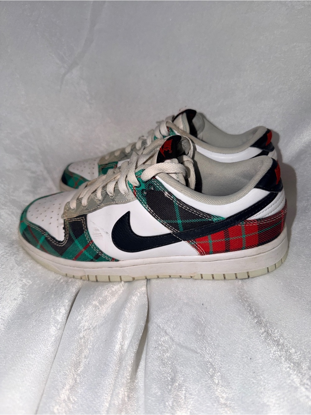 Nike Dunk Low White Black with Green & Red Plaid